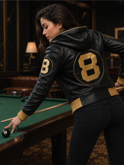 Classic 8 Ball Biker Jacket Real Leather, Slim Fit