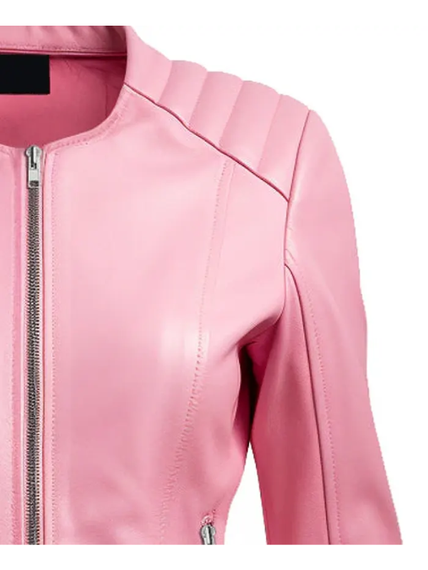 Classic Pink Leather Moto Racer Jacket for Women