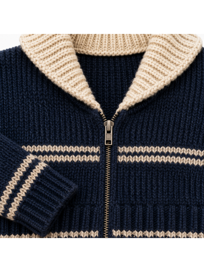 Classic Striped Cardigan Navy Blue Button Up Knit Sweater