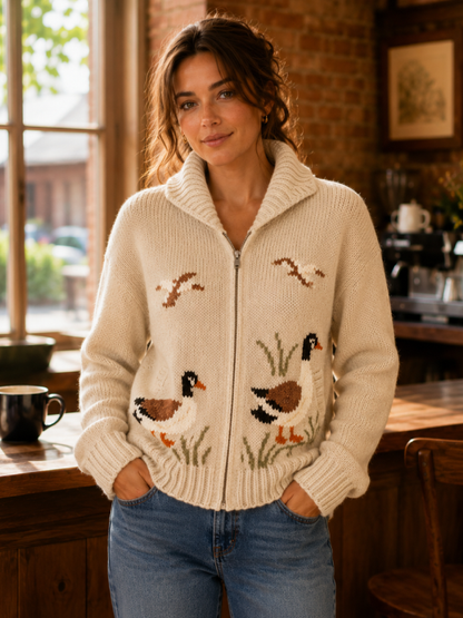 Cozy Duck Beige Cardigan Sweater Oversized Fit for Women