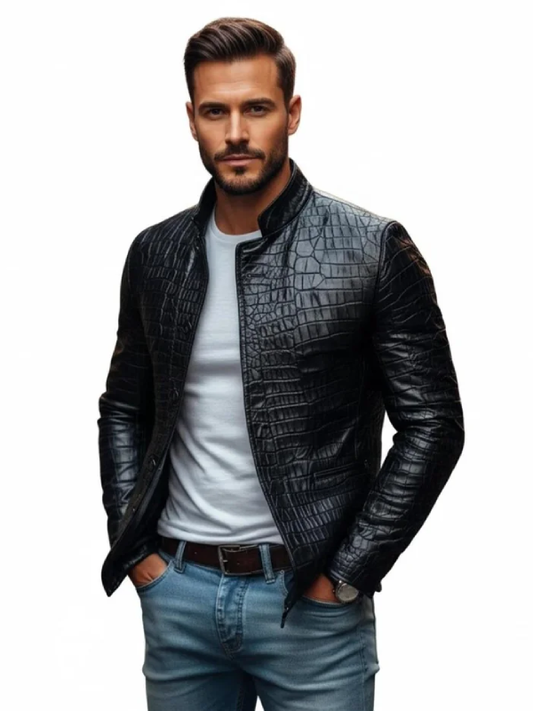 Crocodile Leather Black Leather Jacket