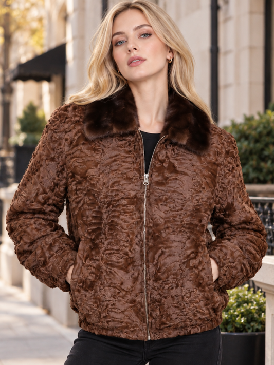 Curly Lamb Fur Bomber Jacket for Men