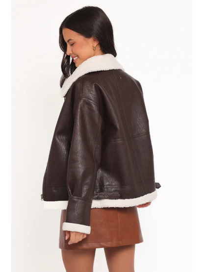 Dark Brown PU Leather Moto Jacket