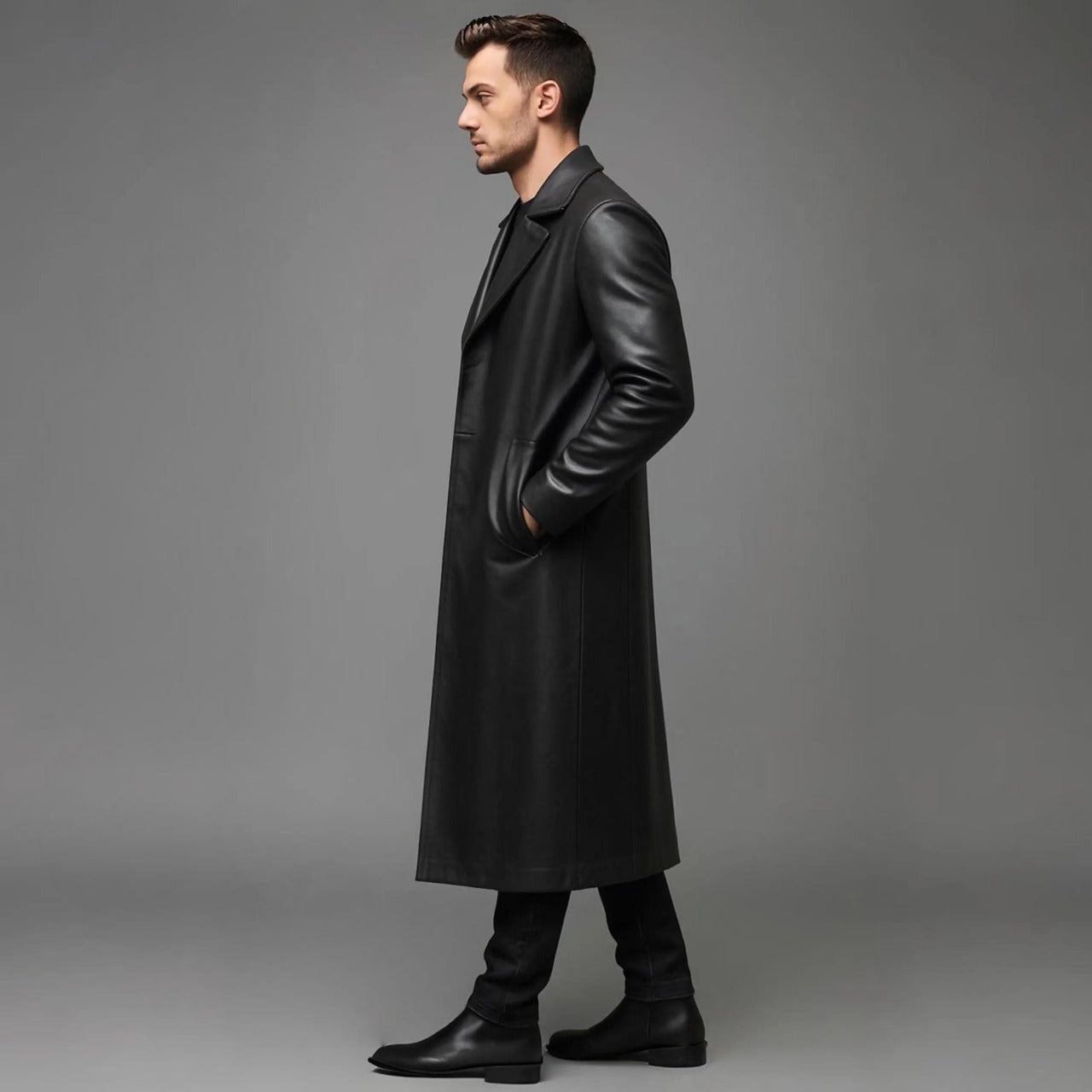 Steampunk Gothic Genuine Leather Trench Coat for Men