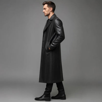 Steampunk Gothic Genuine Leather Trench Coat for Men
