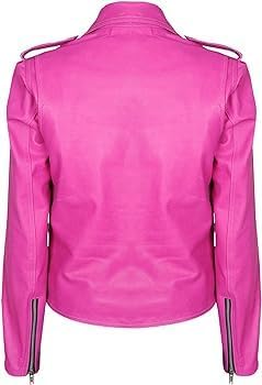 BLS Women’s Hot Pink Belted Slim Fit Ladies Short Biker Genuine Lambskin Leather Motorcycle Brando Streetwear Jacket