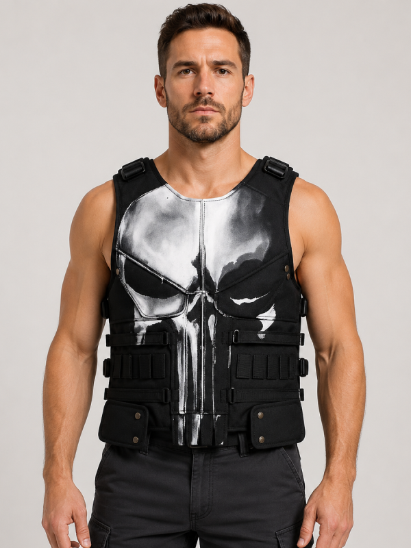 Men’s Black SSkull Tactical Vest Leather