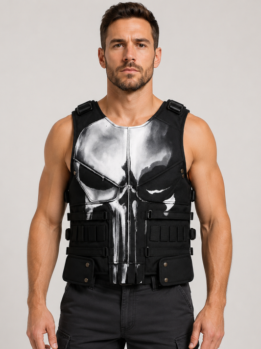 Men’s Black SSkull Tactical Vest Leather
