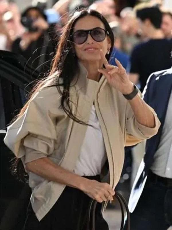 Demi Moore 79th Annual Cannes Film Festival Beige Bomber Jacket