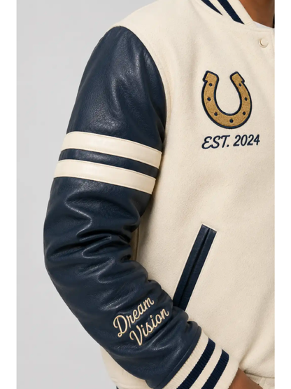 Dream Cream Wool Leather Navy Letterman Varsity Jacket Men