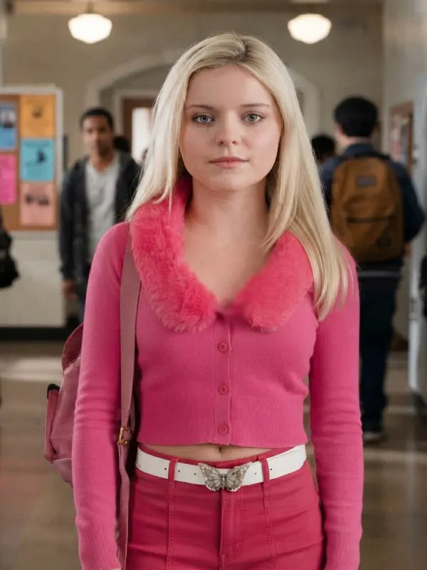 Elle 2026 Lexi Minetree Pink Fur Collar Cardigan