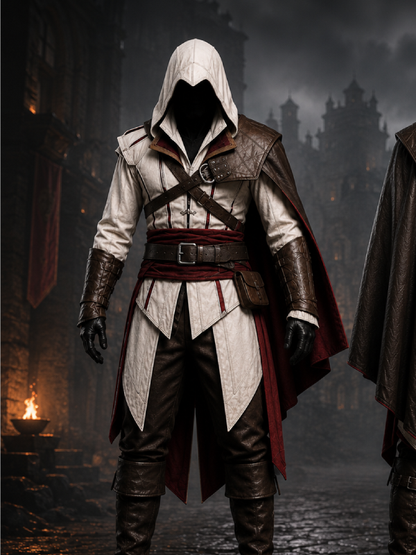Ezio Inspired Leather Hooded Trench Coat