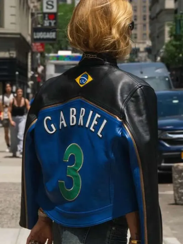 FIFA World Cup 2026 Gabrielle Figueiredo Brazil Blue and Black Leather Motorcycle Jacket