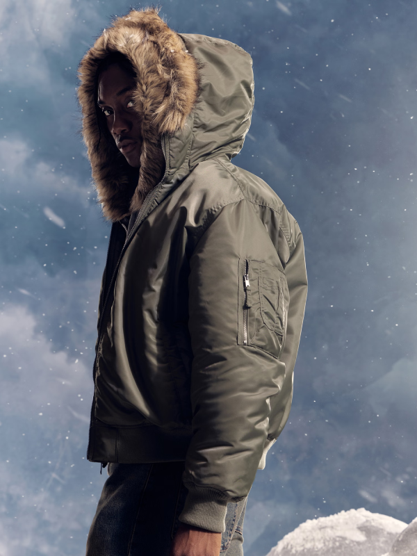 Faux Fur Trim Bomber Jacket Men's Hollister Streetwear Style