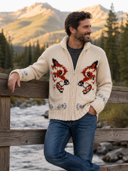 Fox Hail Mary Cardigan Wool Knit Zip Up Sweater