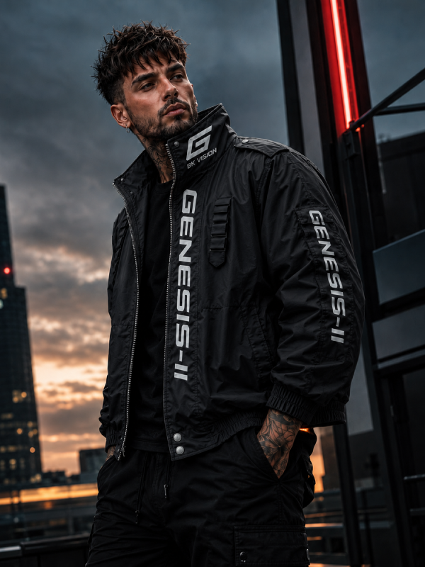 Genesis-II Red Techwear Coat Japanese Streetwear Cyberpunk Fashion