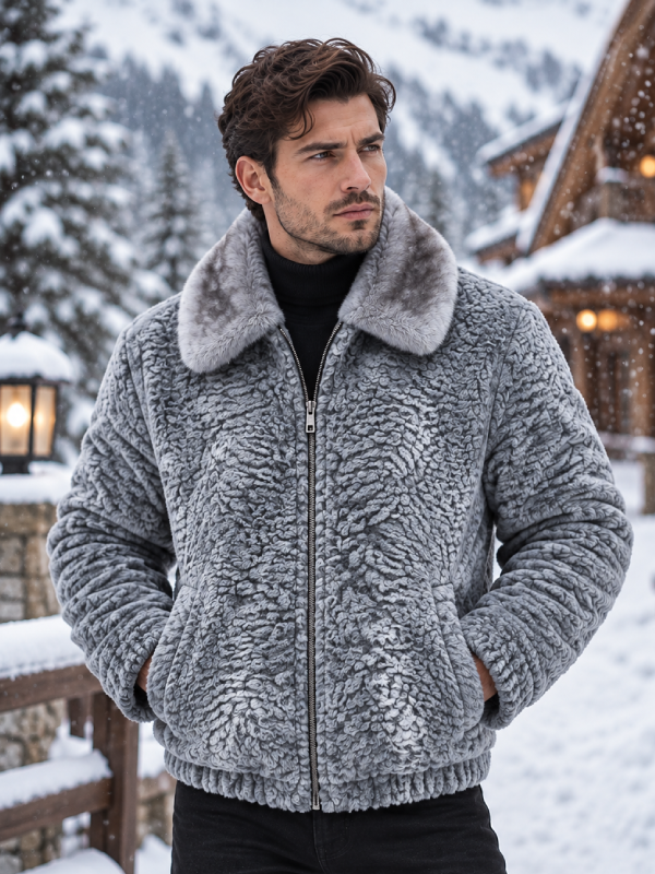 Gray Persian Lamb Broadtail Fur Coat with Mink Collar