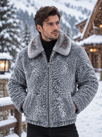 Gray Persian Lamb Broadtail Fur Coat with Mink Collar