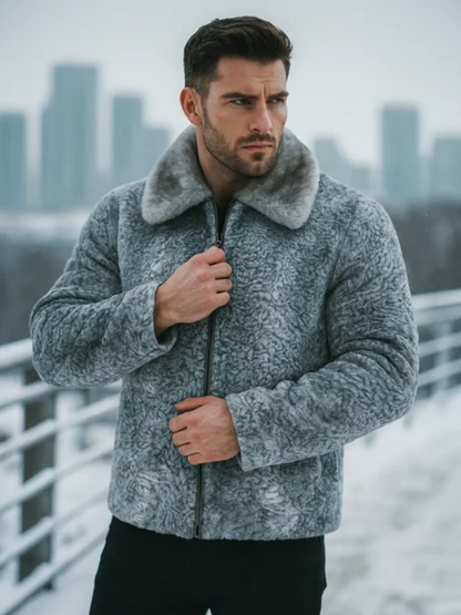 Gray Persian Lamb Fur Overcoat with Mink Fur Collar