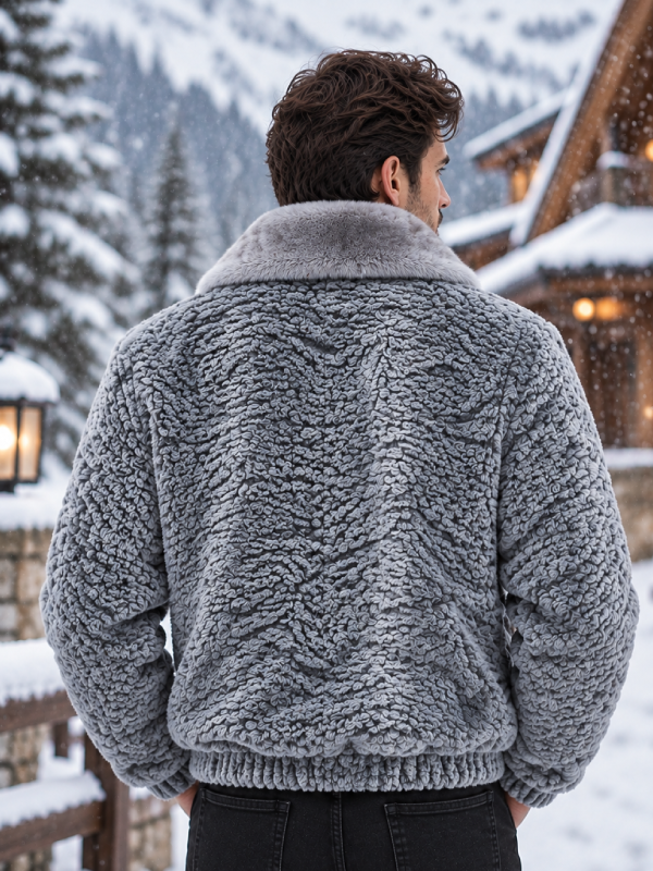 Gray Real Persian Lamb Fur Shawl Coat with Mink Trim