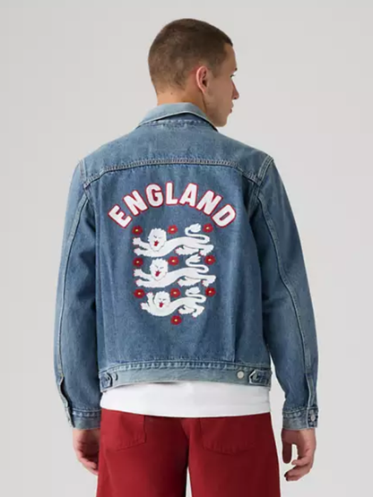Green Denim Trucker Style Soccer Fan Jacket