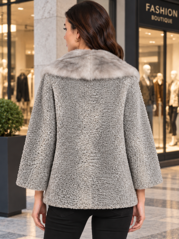 Grey Curly Lamb Fur Jacket for Women