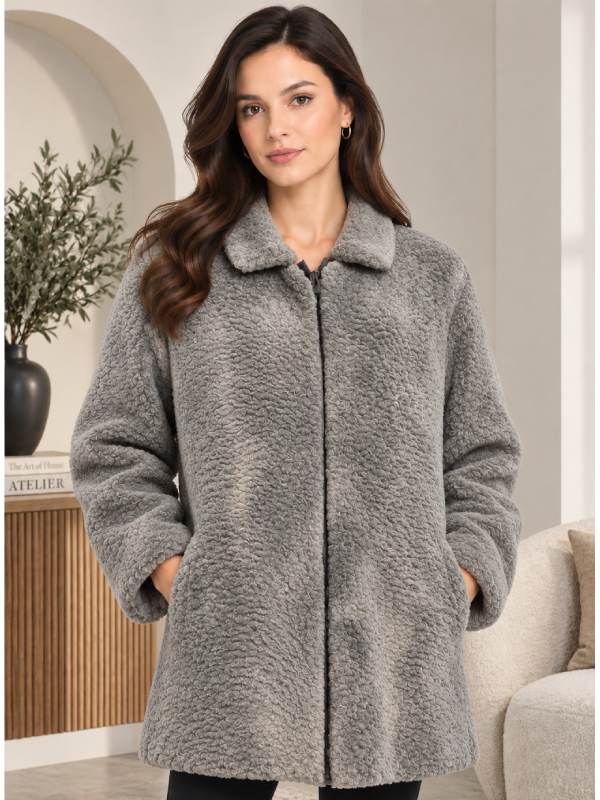 Grey Fur Coat for Women Persian Lamb