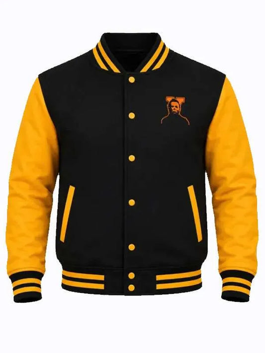 Halloween Michael Myers Haddonfield Hardcore Black and Yelow Varsity Jacket