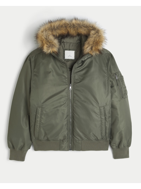 Hollister Faux Fur Lined Bomber Jacket for Men