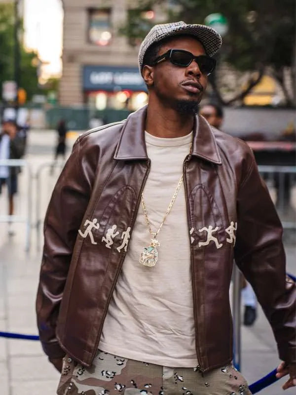 Joey Bada NYF 2026 Brown Leather Jacket