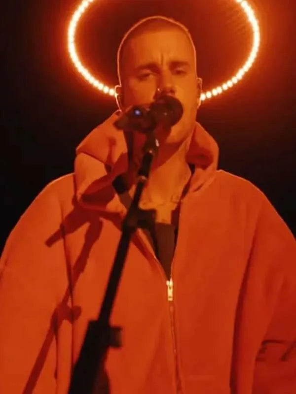 Justin Bieber Pink Hoodie Festival Look