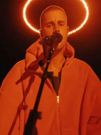 Justin Bieber Pink Hoodie Festival Look