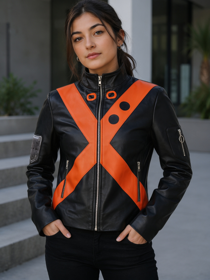 Katsuki Bakugo Style Black Orange Bomber Jacket Cosplay Outfit
