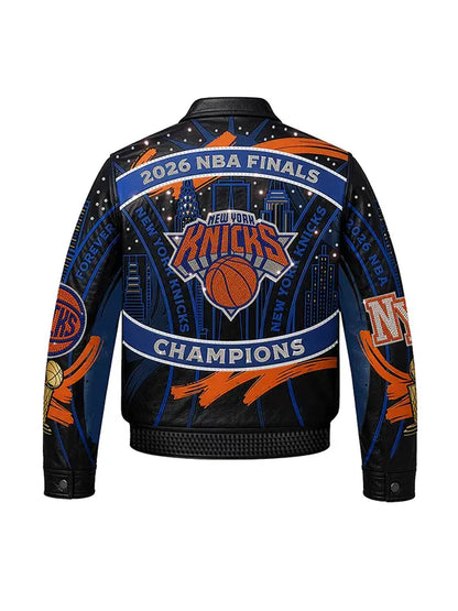 Knicks NBA Finals crystal leather jacket