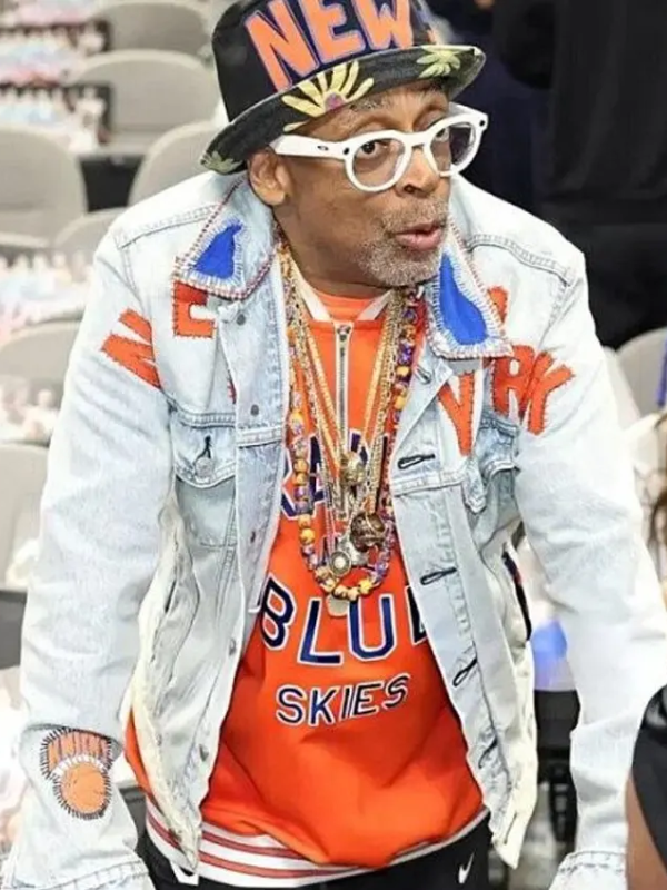 Knicks vs Spurs Pro Basketball Finals 2026 Spike Lee New York Knicks Blue Denim Jacket