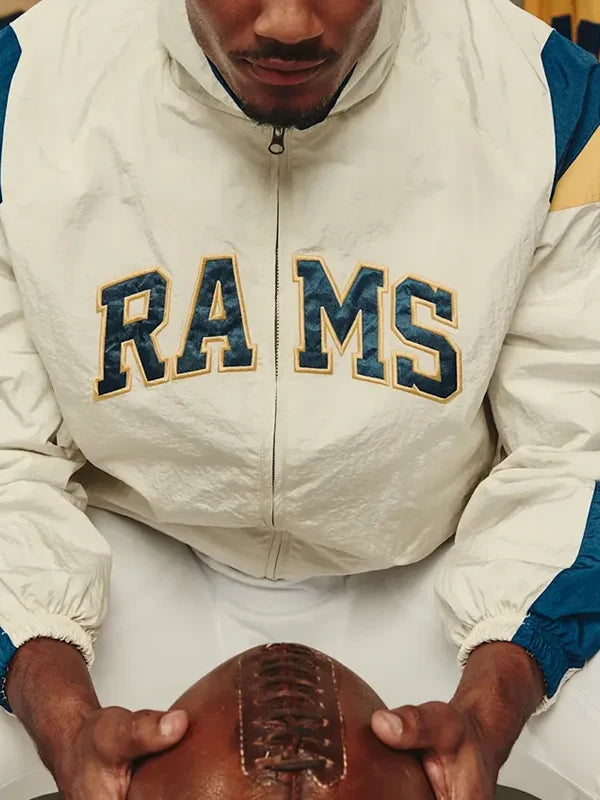 LA Rams x Elwood Off White Retro Helmet Windbreaker Jacket