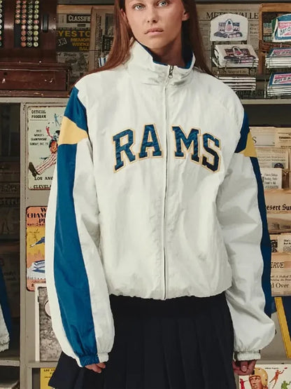 LA Rams x Elwood Retro Helmet Windbreaker Off White Jacket