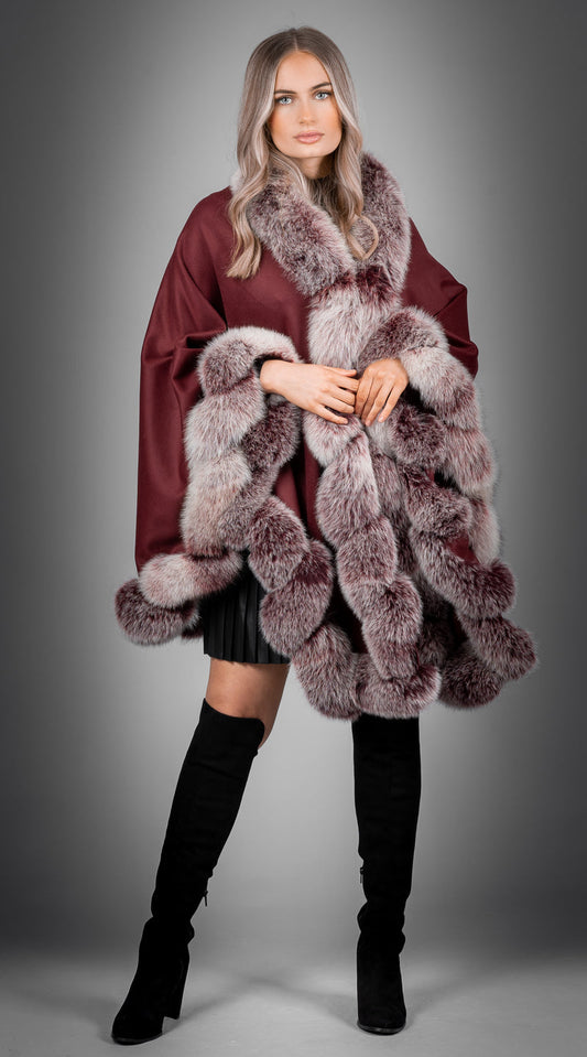 Limited Edition Cashmere & Fox Fur Spiral Cape - Bordeaux