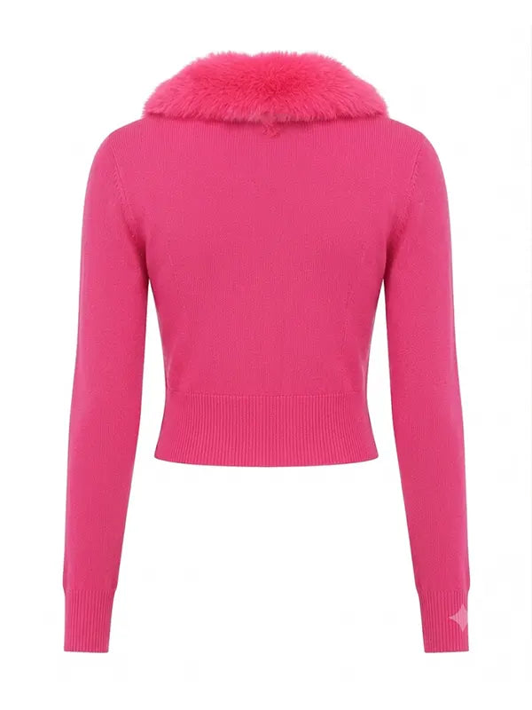 Lexi Minetree Pink Fur Collar Cardigan