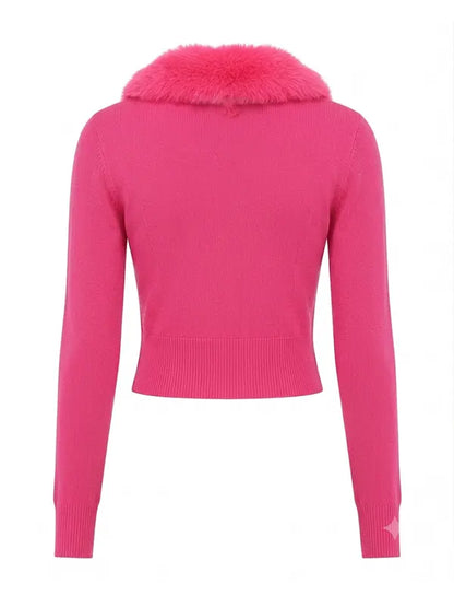 Lexi Minetree Pink Fur Collar Cardigan
