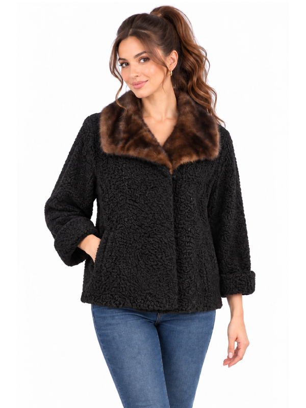 Luxury Black Persian Lamb Fur Coat for Women