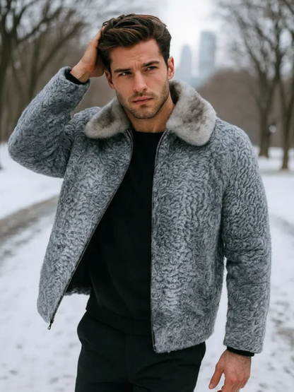 Luxury Gray Persian Lamb Broadtail Fur Jacket