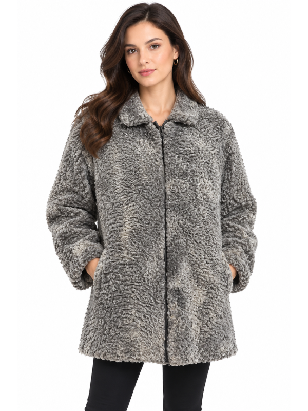 Luxury Grey Persian Lamb Fur Coat Women