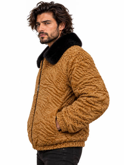 Luxury Men’s Brown Astrakhan Fur Jacket