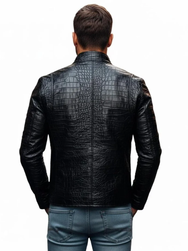 Luxury Men's Genuine Crocodile Leather Black Leather Jacket