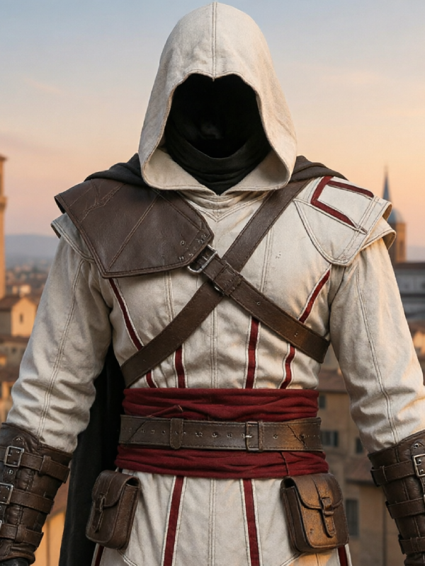 Medieval Assassin Hooded Leather Coat Renaissance Steampunk Costume