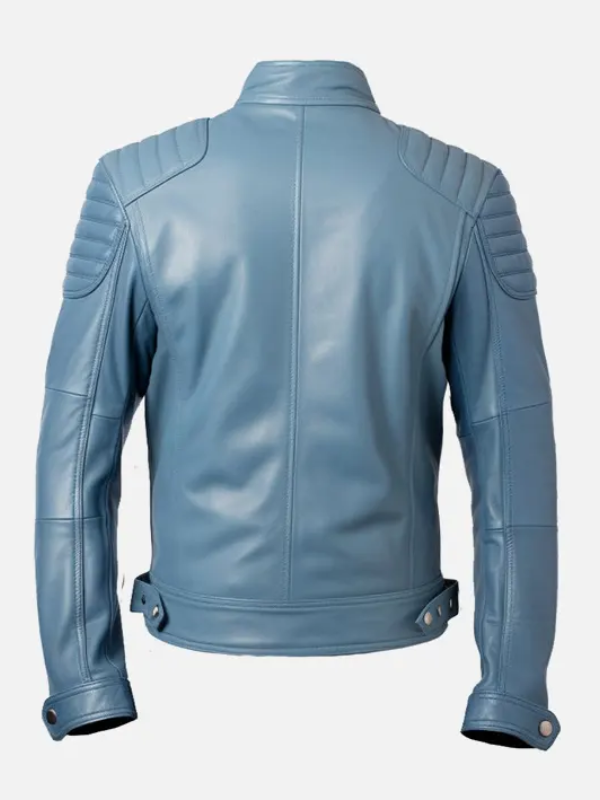 Men Blue Cafe Racer Leather Jacket