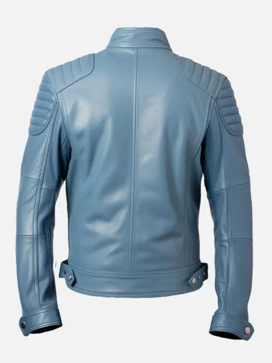 Men Blue Cafe Racer Leather Jacket