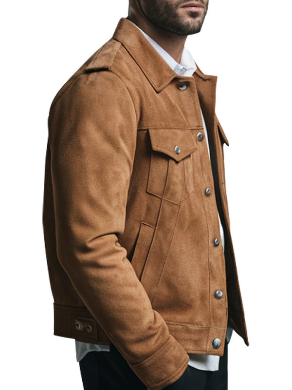 Men Camel Brown Suede Jacket