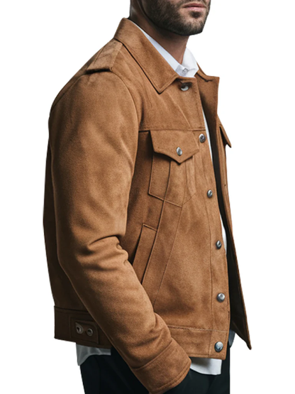 Men Camel Brown Suede Jacket